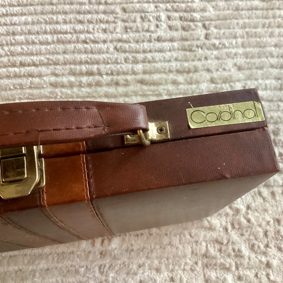 Vtg Backgammon Board Game Set Faux Brown Leather Travel Case Interior Stitched - Picture 13 of 16